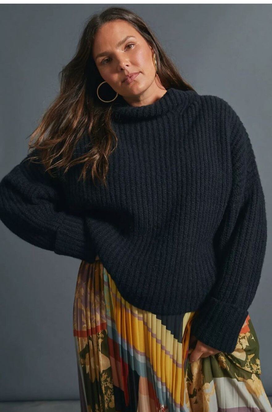Anthropologie Maeve Athena Cowl Neck Black Sweater size XL
